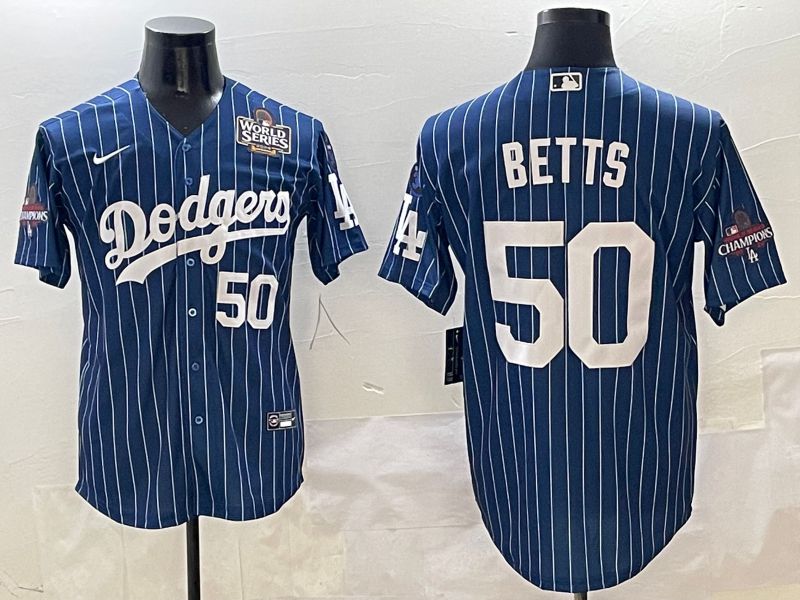 Men Los Angeles Dodgers #50 Betts Blue Stripe Game Nike 2025 MLB Jersey style 3->los angeles dodgers->MLB Jersey